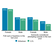 Serious Mental Health Disturbances Among High School Students, by Gender, 2009