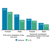 Serious Mental Health Disturbances Among High School Students, by Gender, 2009
