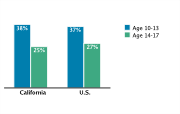 Obesity/Overweight Status Among Adolescents Aged 10-17, by Age Group, 2007
