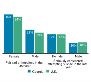 Serious Mental Health Disturbances Among High School Students, by Gender, 2009