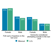 Serious Mental Health Disturbances Among High School Students, by Gender, 2009