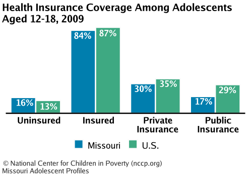 Health Insurance Coverage Among Adolescents Aged 12-18, 2008