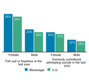 Serious Mental Health Disturbances Among High School Students, by Gender, 2009