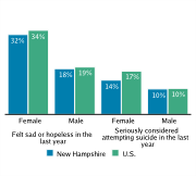 Serious Mental Health Disturbances Among High School Students, by Gender, 2009
