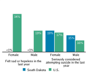 Serious Mental Health Disturbances Among High School Students, by Gender, 2009